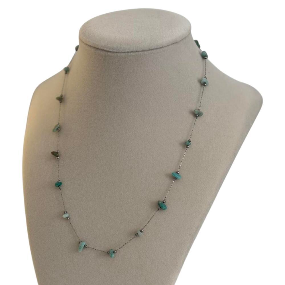 Turquoise Beaded Necklace Boho Long Chain Minimalist Natural Stone Jewelry - Picture 4 of 5